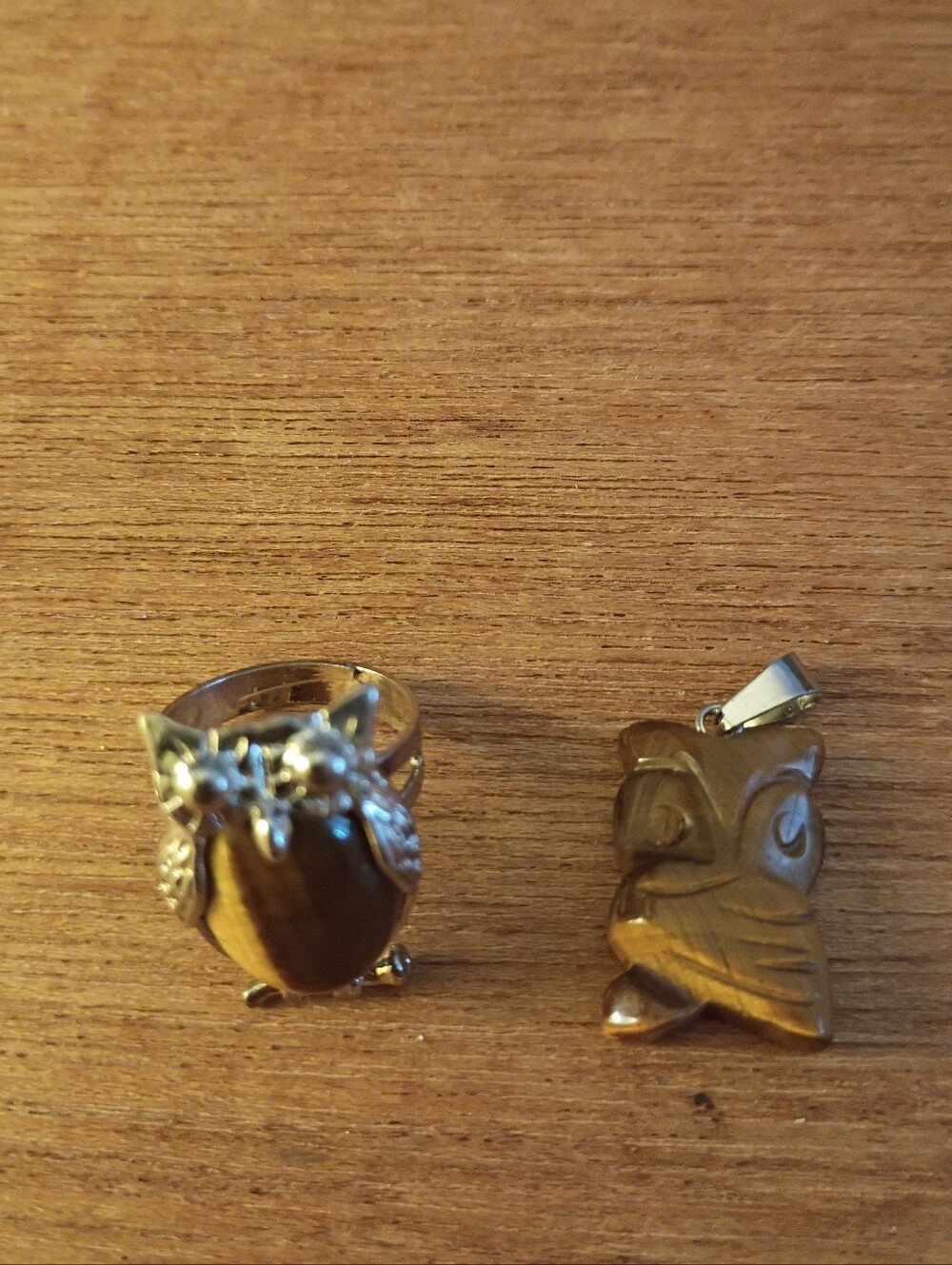 Owl Adjustable Ring And Owl Pendent, Tiger Eye Stone